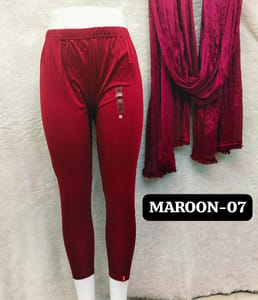 ANKLE LENGTH SHIMMER LEGGINGS - MAROON - 07